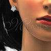 Juego de Arete y Dije de Adulto 10.286.0016 Plata Rodinada, Diseño de Estrella y Flor, con Zirconia Cubica Blanca, Pulido, Rodinado