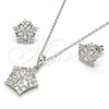 Juego de Arete y Dije de Adulto 10.286.0016 Plata Rodinada, Diseño de Estrella y Flor, con Zirconia Cubica Blanca, Pulido, Rodinado