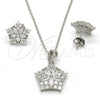 Juego de Arete y Dije de Adulto 10.286.0016 Plata Rodinada, Diseño de Estrella y Flor, con Zirconia Cubica Blanca, Pulido, Rodinado