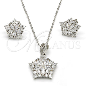 Juego de Arete y Dije de Adulto 10.286.0016 Plata Rodinada, Diseño de Estrella y Flor, con Zirconia Cubica Blanca, Pulido, Rodinado