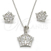 Juego de Arete y Dije de Adulto 10.286.0016 Plata Rodinada, Diseño de Estrella y Flor, con Zirconia Cubica Blanca, Pulido, Rodinado