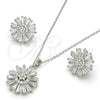 Juego de Arete y Dije de Adulto 10.286.0019 Plata Rodinada, Diseño de Flor, con Zirconia Cubica Blanca y Micro Pave Blanca, Pulido, Rodinado