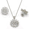 Juego de Arete y Dije de Adulto 10.286.0019 Plata Rodinada, Diseño de Flor, con Zirconia Cubica Blanca y Micro Pave Blanca, Pulido, Rodinado