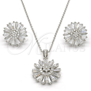 Juego de Arete y Dije de Adulto 10.286.0019 Plata Rodinada, Diseño de Flor, con Zirconia Cubica Blanca y Micro Pave Blanca, Pulido, Rodinado
