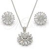 Juego de Arete y Dije de Adulto 10.286.0019 Plata Rodinada, Diseño de Flor, con Zirconia Cubica Blanca y Micro Pave Blanca, Pulido, Rodinado