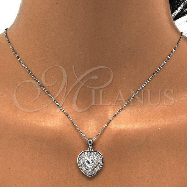 Juego de Arete y Dije de Adulto 10.286.0020 Plata Rodinada, Diseño de Corazón, con Zirconia Cubica Blanca y Micro Pave Blanca, Pulido, Rodinado