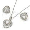 Juego de Arete y Dije de Adulto 10.286.0020 Plata Rodinada, Diseño de Corazón, con Zirconia Cubica Blanca y Micro Pave Blanca, Pulido, Rodinado