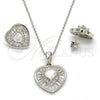 Juego de Arete y Dije de Adulto 10.286.0020 Plata Rodinada, Diseño de Corazón, con Zirconia Cubica Blanca y Micro Pave Blanca, Pulido, Rodinado