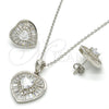 Juego de Arete y Dije de Adulto 10.286.0020 Plata Rodinada, Diseño de Corazón, con Zirconia Cubica Blanca y Micro Pave Blanca, Pulido, Rodinado