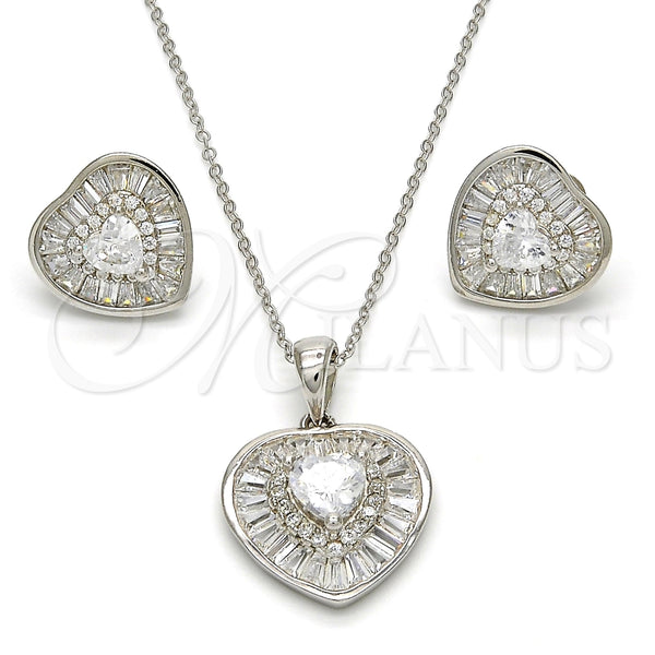 Juego de Arete y Dije de Adulto 10.286.0020 Plata Rodinada, Diseño de Corazón, con Zirconia Cubica Blanca y Micro Pave Blanca, Pulido, Rodinado