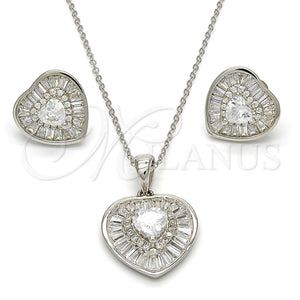 Juego de Arete y Dije de Adulto 10.286.0020 Plata Rodinada, Diseño de Corazón, con Zirconia Cubica Blanca y Micro Pave Blanca, Pulido, Rodinado