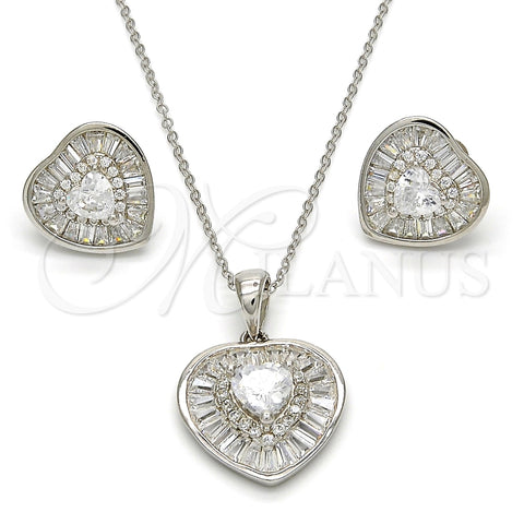 Juego de Arete y Dije de Adulto 10.286.0020 Plata Rodinada, Diseño de Corazón, con Zirconia Cubica Blanca y Micro Pave Blanca, Pulido, Rodinado