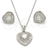 Juego de Arete y Dije de Adulto 10.286.0020 Plata Rodinada, Diseño de Corazón, con Zirconia Cubica Blanca y Micro Pave Blanca, Pulido, Rodinado