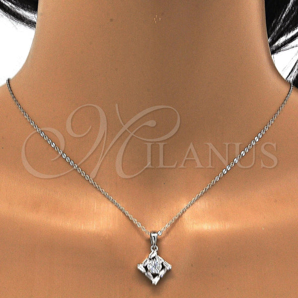 Juego de Arete y Dije de Adulto 10.286.0022 Plata Rodinada, con Zirconia Cubica Blanca, Pulido, Rodinado