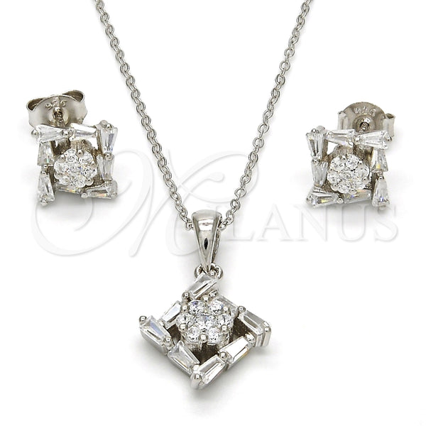 Juego de Arete y Dije de Adulto 10.286.0022 Plata Rodinada, con Zirconia Cubica Blanca, Pulido, Rodinado