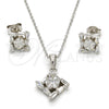 Juego de Arete y Dije de Adulto 10.286.0022 Plata Rodinada, con Zirconia Cubica Blanca, Pulido, Rodinado
