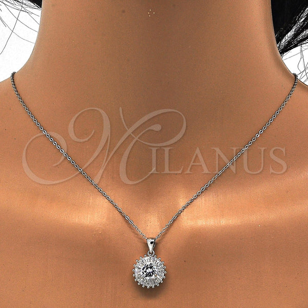 Juego de Arete y Dije de Adulto 10.286.0024 Plata Rodinada, con Zirconia Cubica Blanca y Micro Pave Blanca, Pulido, Rodinado