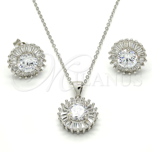 Juego de Arete y Dije de Adulto 10.286.0024 Plata Rodinada, con Zirconia Cubica Blanca y Micro Pave Blanca, Pulido, Rodinado