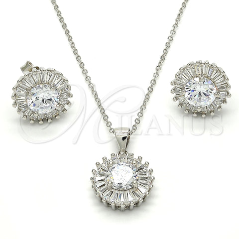 Juego de Arete y Dije de Adulto 10.286.0024 Plata Rodinada, con Zirconia Cubica Blanca y Micro Pave Blanca, Pulido, Rodinado