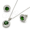 Juego de Arete y Dije de Adulto 10.286.0024.2 Plata Rodinada, con Zirconia Cubica Verde y Blanca, Pulido, Rodinado