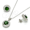 Juego de Arete y Dije de Adulto 10.286.0024.2 Plata Rodinada, con Zirconia Cubica Verde y Blanca, Pulido, Rodinado