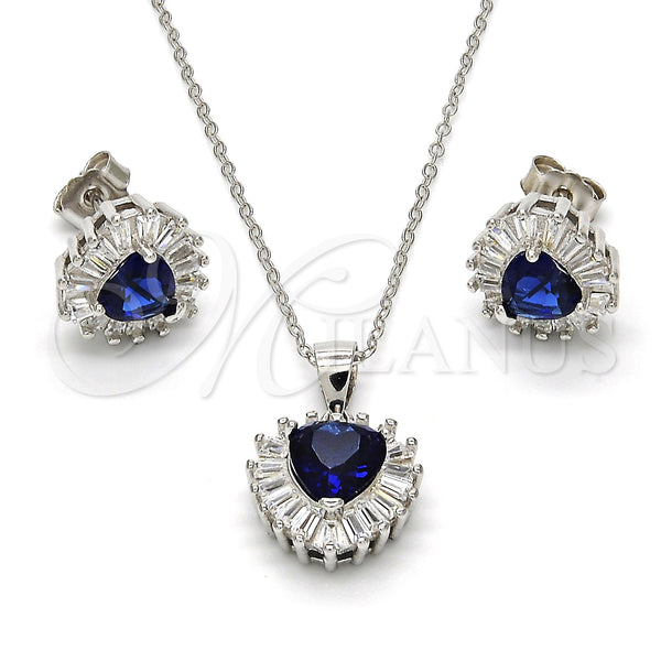 Juego de Arete y Dije de Adulto 10.286.0025 Plata Rodinada, Diseño de Corazón, con Zafiro Azul and Blanca Zirconia Cubica, Pulido, Rodinado