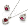 Juego de Arete y Dije de Adulto 10.286.0025.1 Plata Rodinada, Diseño de Corazón, con Zirconia Cubica Granate y Blanca, Pulido, Rodinado