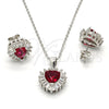 Juego de Arete y Dije de Adulto 10.286.0025.1 Plata Rodinada, Diseño de Corazón, con Zirconia Cubica Granate y Blanca, Pulido, Rodinado