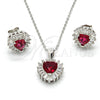 Juego de Arete y Dije de Adulto 10.286.0025.1 Plata Rodinada, Diseño de Corazón, con Zirconia Cubica Granate y Blanca, Pulido, Rodinado