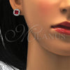 Juego de Arete y Dije de Adulto 10.286.0026 Plata Rodinada, con Zirconia Cubica Blanca y Rubi, Pulido, Rodinado