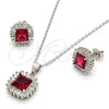 Juego de Arete y Dije de Adulto 10.286.0026 Plata Rodinada, con Zirconia Cubica Blanca y Rubi, Pulido, Rodinado