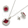 Juego de Arete y Dije de Adulto 10.286.0026 Plata Rodinada, con Zirconia Cubica Blanca y Rubi, Pulido, Rodinado