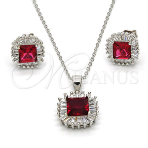 Juego de Arete y Dije de Adulto 10.286.0026 Plata Rodinada, con Zirconia Cubica Blanca y Rubi, Pulido, Rodinado