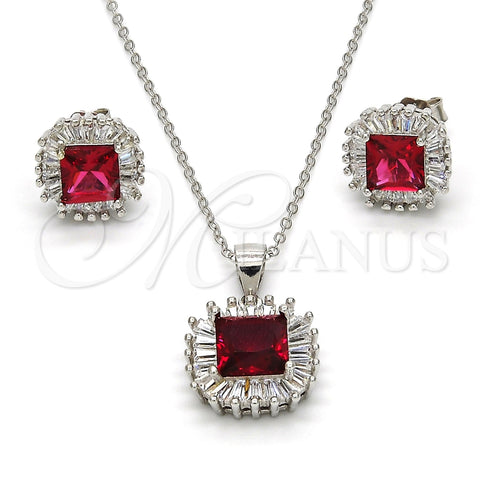Juego de Arete y Dije de Adulto 10.286.0026 Plata Rodinada, con Zirconia Cubica Blanca y Rubi, Pulido, Rodinado