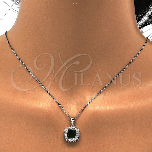 Juego de Arete y Dije de Adulto 10.286.0026.1 Plata Rodinada, con Zirconia Cubica Verde y Blanca, Pulido, Rodinado