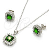 Juego de Arete y Dije de Adulto 10.286.0026.1 Plata Rodinada, con Zirconia Cubica Verde y Blanca, Pulido, Rodinado