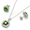 Juego de Arete y Dije de Adulto 10.286.0026.1 Plata Rodinada, con Zirconia Cubica Verde y Blanca, Pulido, Rodinado