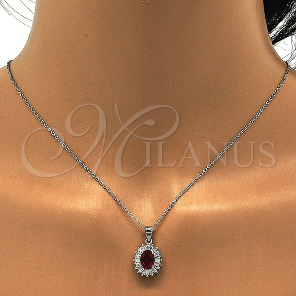 Juego de Arete y Dije de Adulto 10.286.0027.1 Plata Rodinada, con Zirconia Cubica Granate y Blanca, Pulido, Rodinado
