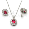 Juego de Arete y Dije de Adulto 10.286.0027.1 Plata Rodinada, con Zirconia Cubica Granate y Blanca, Pulido, Rodinado
