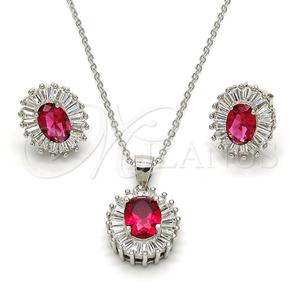 Juego de Arete y Dije de Adulto 10.286.0027.1 Plata Rodinada, con Zirconia Cubica Granate y Blanca, Pulido, Rodinado
