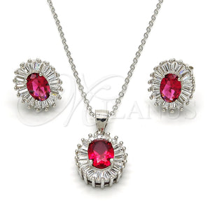 Juego de Arete y Dije de Adulto 10.286.0027.1 Plata Rodinada, con Zirconia Cubica Granate y Blanca, Pulido, Rodinado