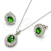 Juego de Arete y Dije de Adulto 10.286.0027.2 Plata Rodinada, con Zirconia Cubica Verde y Blanca, Pulido, Rodinado