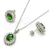 Juego de Arete y Dije de Adulto 10.286.0027.2 Plata Rodinada, con Zirconia Cubica Verde y Blanca, Pulido, Rodinado