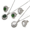 Juego de Arete y Dije de Adulto 10.286.0027.2 Plata Rodinada, con Zirconia Cubica Verde y Blanca, Pulido, Rodinado