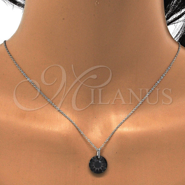 Juego de Arete y Dije de Adulto 10.281.0022 Plata Rodinada, con Swarovski Elements Black Diamond, Pulido, Rodinado