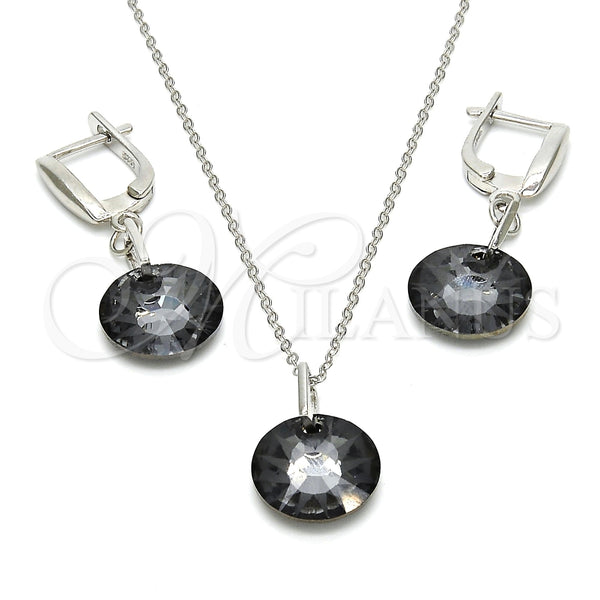 Juego de Arete y Dije de Adulto 10.281.0022 Plata Rodinada, con Swarovski Elements Black Diamond, Pulido, Rodinado