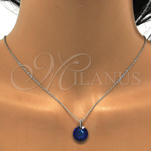 Juego de Arete y Dije de Adulto 10.281.0022.1 Plata Rodinada, con Swarovski Elements Bermuda Blue, Pulido, Rodinado
