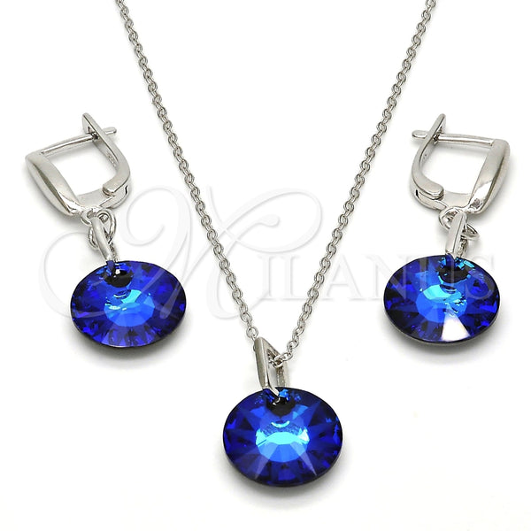 Juego de Arete y Dije de Adulto 10.281.0022.1 Plata Rodinada, con Swarovski Elements Bermuda Blue, Pulido, Rodinado