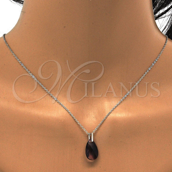Juego de Arete y Dije de Adulto 10.281.0023 Plata Rodinada, Diseño de Gota, con Swarovski Elements Amethyst, Pulido, Rodinado