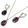 Juego de Arete y Dije de Adulto 10.281.0023 Plata Rodinada, Diseño de Gota, con Swarovski Elements Amethyst, Pulido, Rodinado